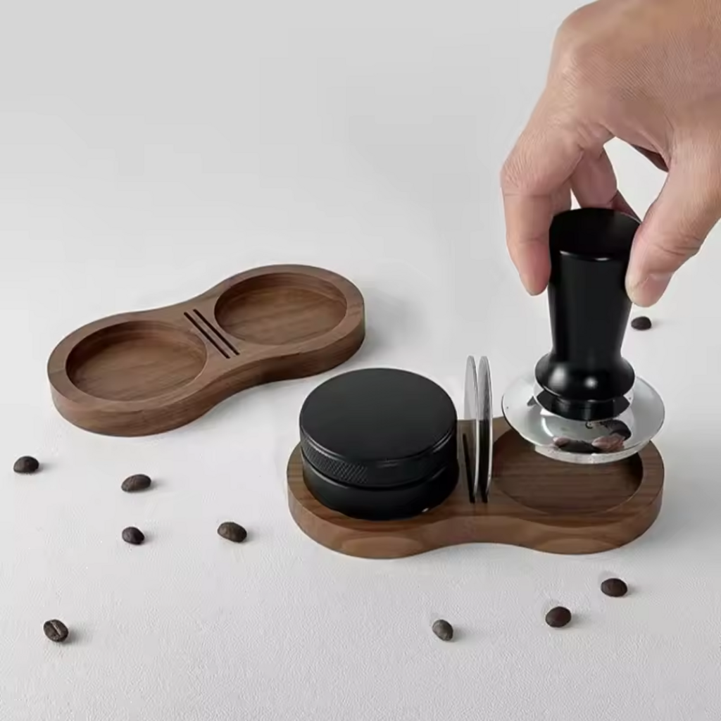 Walnut Wood Espresso Tamping Station and Tool Organizer