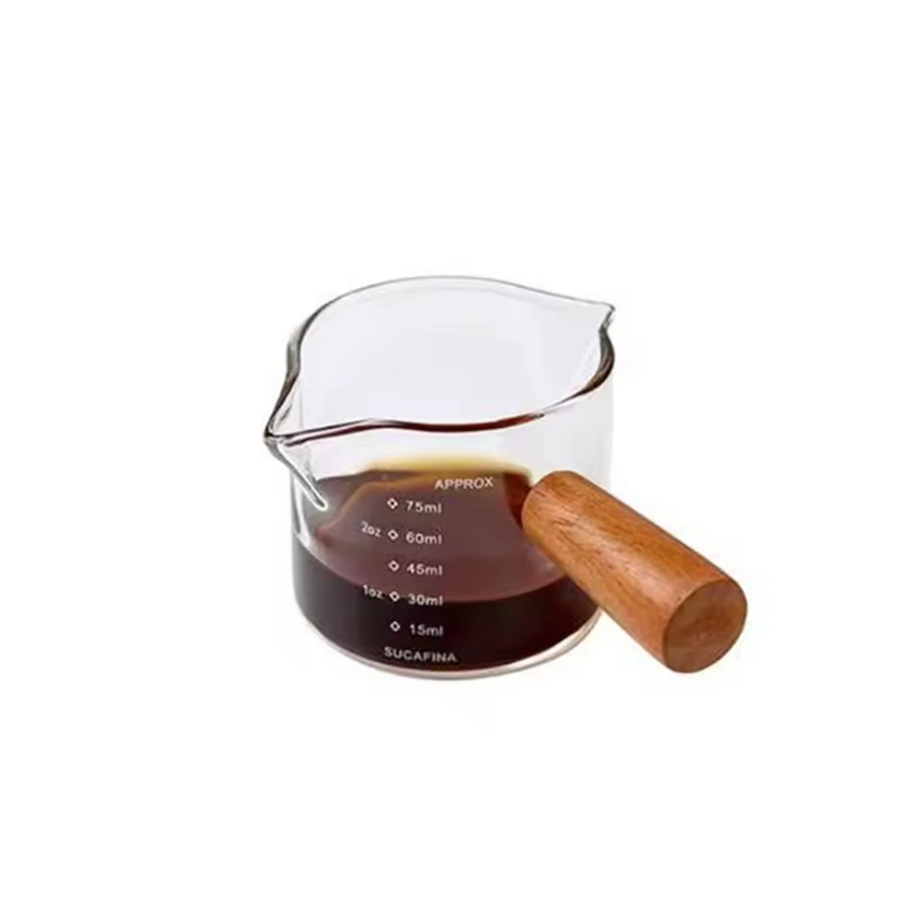Artisan Glass Espresso Measuring Cup with Wood Handle