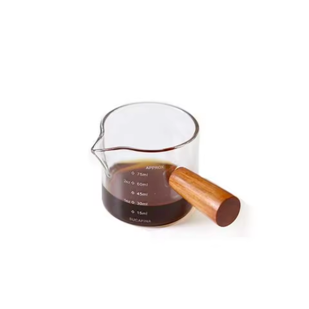 Artisan Glass Espresso Measuring Cup with Wood Handle