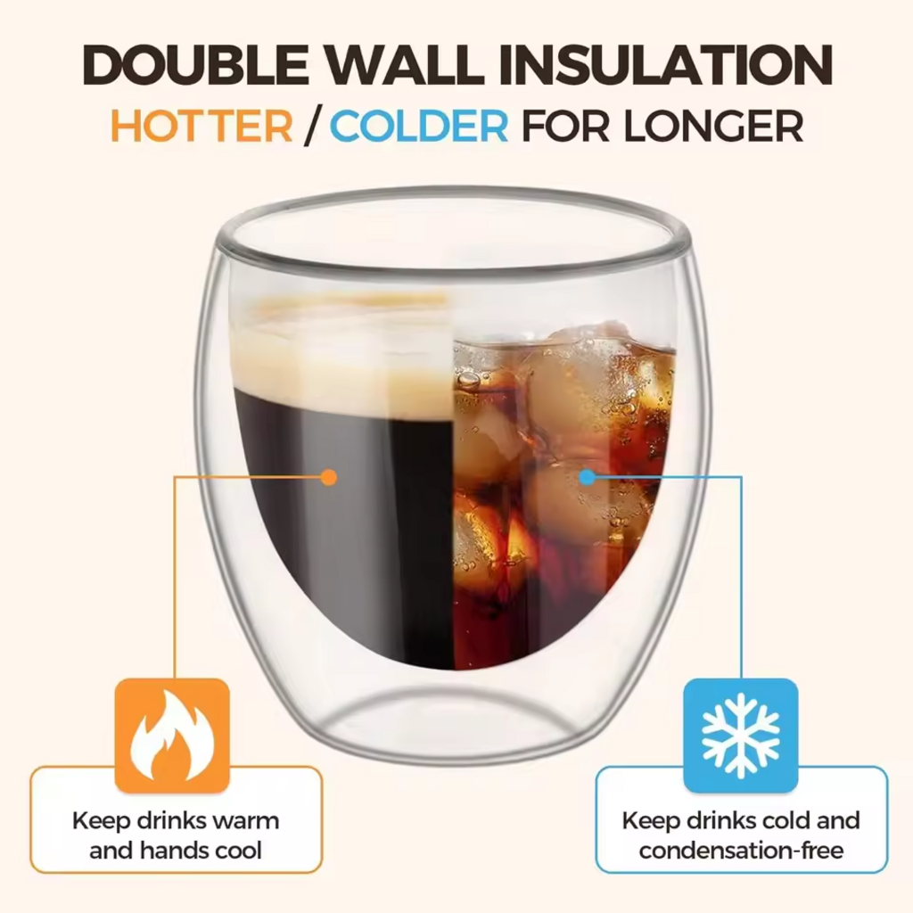 6-Piece Set: 80ml Double Wall Insulated Espresso &amp; Versatility Cups